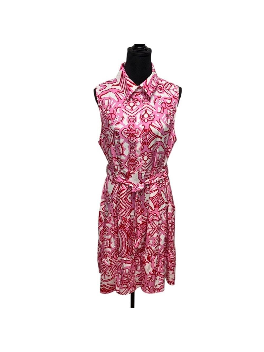 SHEIN Pink White Sleeveless Button Front Mini Dress XL